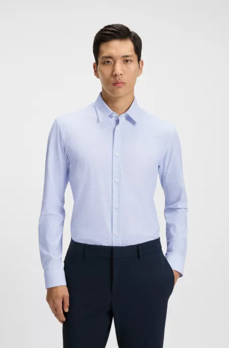 Printed slim-fit shirt in performance-stretch jersey