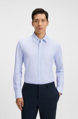Printed slim-fit shirt in performance-stretch jersey, Light Blue