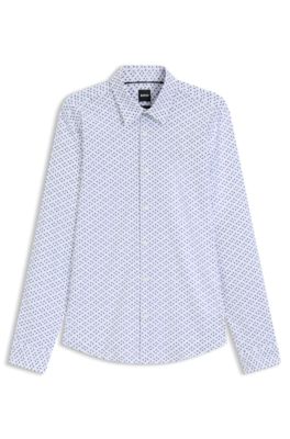 Camisa slim fit en punto t&eacute;cnico el&aacute;stico estampado, Celeste