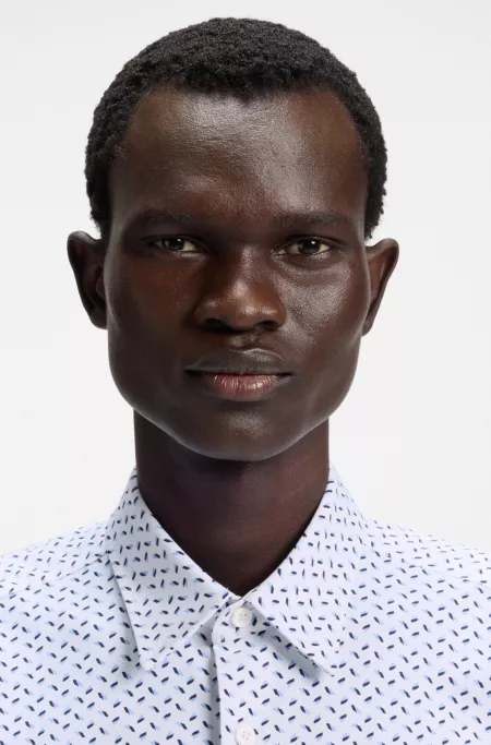 Printed slim-fit shirt in performance-stretch jersey