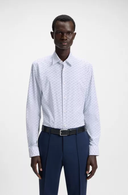 Printed slim-fit shirt in performance-stretch jersey