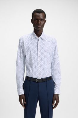 Camisa slim fit en punto t&eacute;cnico el&aacute;stico estampado, Celeste