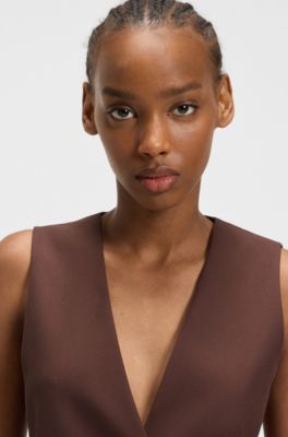 Gilet Regular en tissu stretch, Marron fonc&eacute;