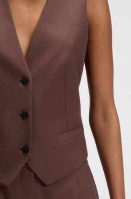 Chaleco regular fit en tejido el&aacute;stico, Marr&oacute;n oscuro