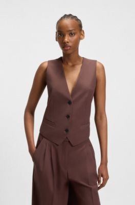 Gilet Regular en tissu stretch, Marron fonc&eacute;