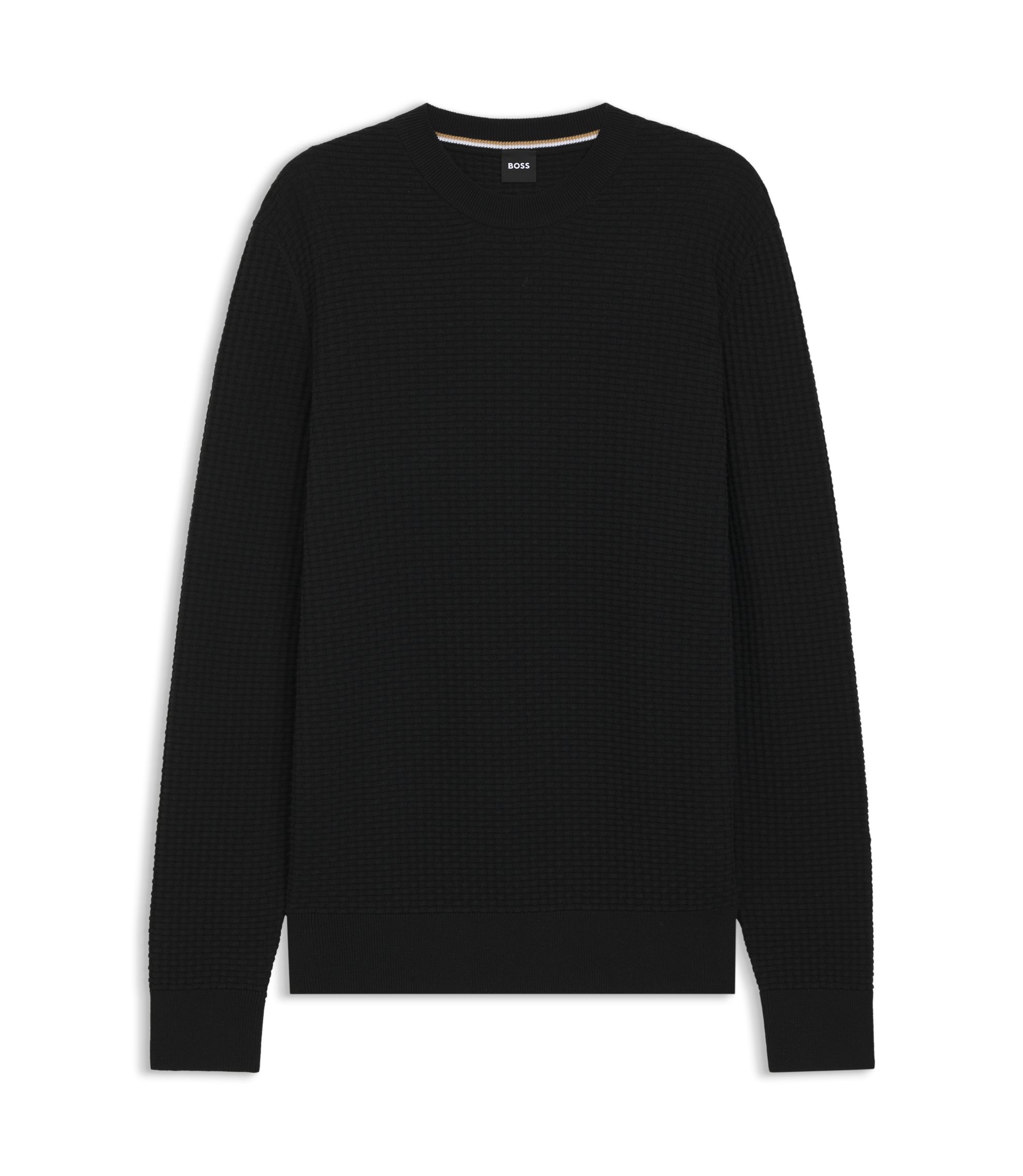 BOSS - Cotton sweater with knitted structure - Black