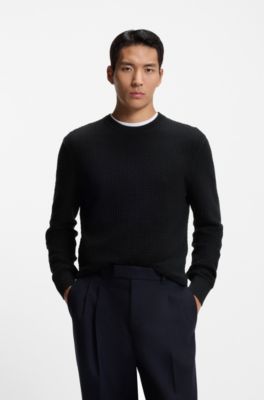Cotton sweater with knitted structure, Black