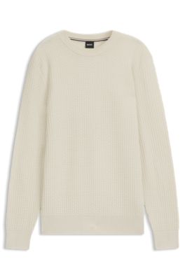 BOSS - Cotton sweater with knitted structure - White
