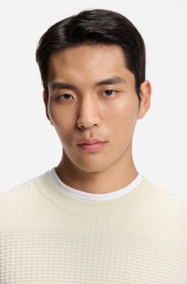 Cotton sweater with knitted structure, White
