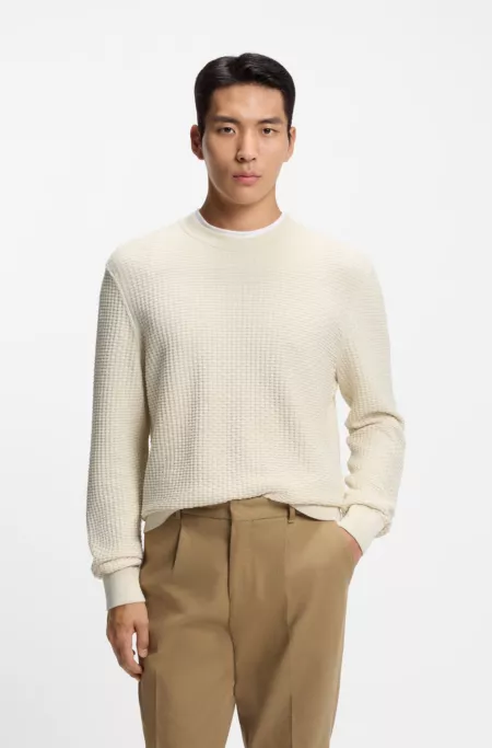 Cotton sweater with knitted structure