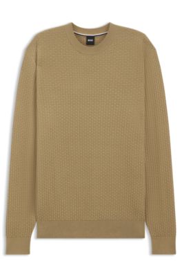Cotton sweater with knitted structure, Khaki