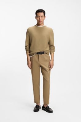 Cotton sweater with knitted structure, Khaki