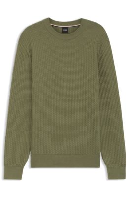 Cotton sweater with knitted structure, Green