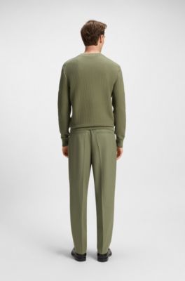 Cotton sweater with knitted structure, Green