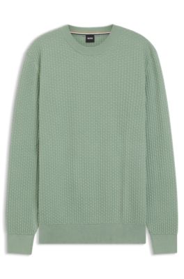 Cotton sweater with knitted structure, Light Green