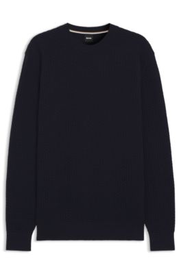 Cotton sweater with knitted structure, Dark Blue