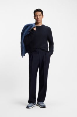 Cotton sweater with knitted structure, Dark Blue