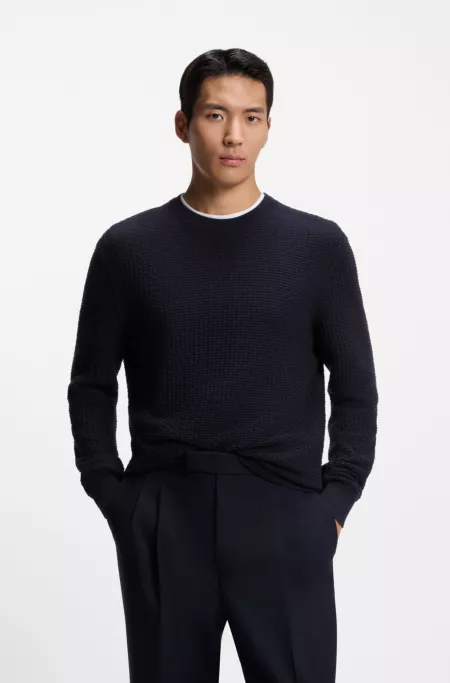 Cotton sweater with knitted structure
