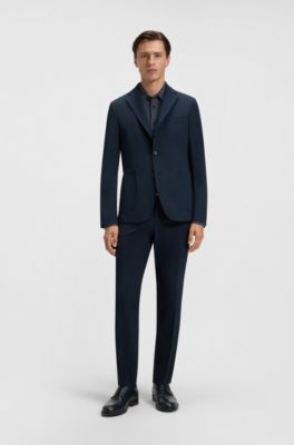 Printed slim-fit shirt in a cotton blend, Dark Blue