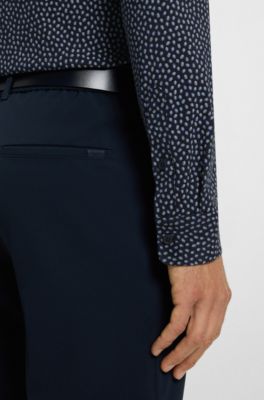 Printed slim-fit shirt in a cotton blend, Dark Blue