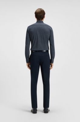 Printed slim-fit shirt in a cotton blend, Dark Blue