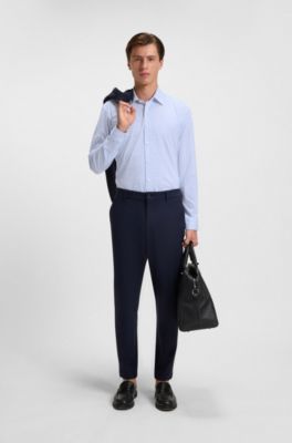 Printed slim-fit shirt in a cotton blend, Light Blue