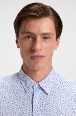 Chemise Slim imprim&eacute; en coton m&eacute;lang&eacute;, bleu clair