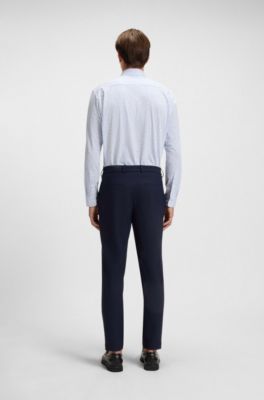 Printed slim-fit shirt in a cotton blend, Light Blue