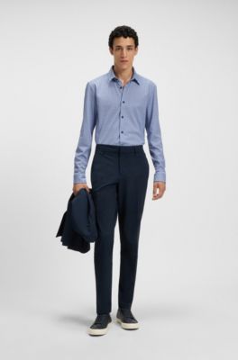 Camisa slim fit de algod&oacute;n estampado, Celeste
