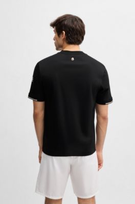 Pima-cotton T-shirt with tennis ball graphics, Black