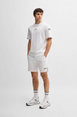 Pima-cotton T-shirt with tennis ball graphics, White