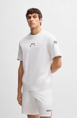 Pima-cotton T-shirt with tennis ball graphics, White