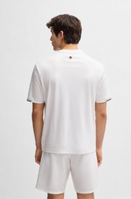 Pima-cotton T-shirt with tennis ball graphics, White