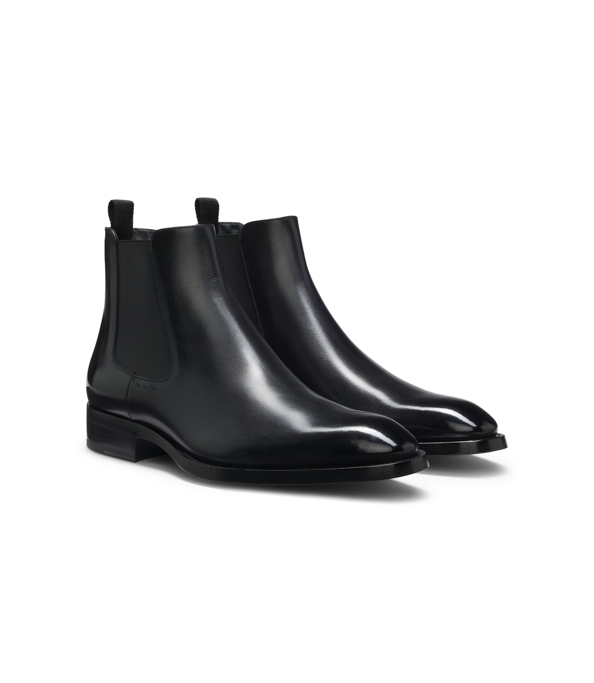 BOSS - Elasticated-panel Chelsea boots in leather - Black display picture 2