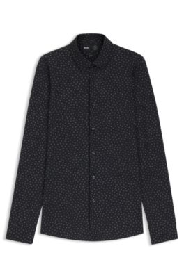 Printed slim-fit shirt in performance-stretch jersey, Black