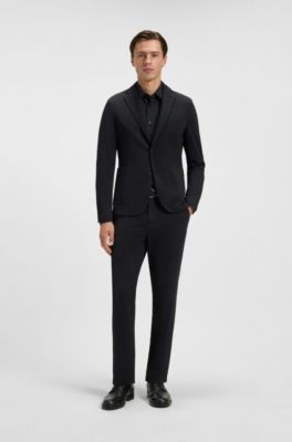 Printed slim-fit shirt in performance-stretch jersey, Black