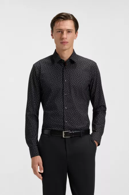 Printed slim-fit shirt in performance-stretch jersey