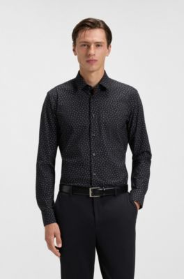Camisa slim fit en punto t&eacute;cnico el&aacute;stico estampado, Negro