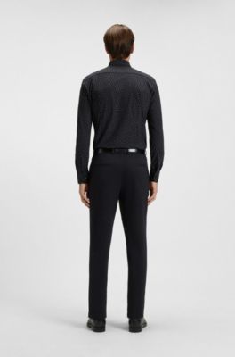 Camisa slim fit en punto t&eacute;cnico el&aacute;stico estampado, Negro