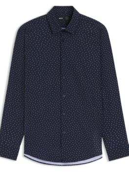 Camisa slim fit en punto t&eacute;cnico el&aacute;stico estampado, Azul oscuro