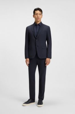 Chemise slim en jersey stretch imprim&eacute; performant, Bleu fonc&eacute;