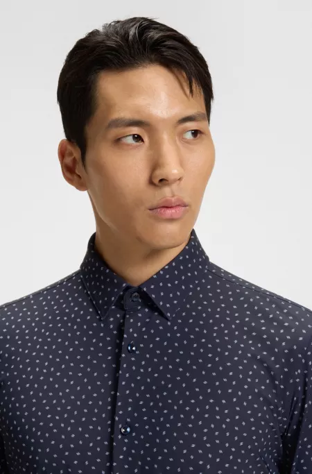 Printed slim-fit shirt in performance-stretch jersey