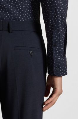 Chemise slim en jersey stretch imprim&eacute; performant, Bleu fonc&eacute;