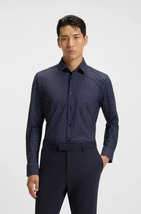 Printed slim-fit shirt in performance-stretch jersey