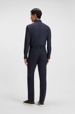 Chemise slim en jersey stretch imprim&eacute; performant, Bleu fonc&eacute;