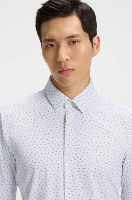 Printed slim-fit shirt in performance-stretch jersey