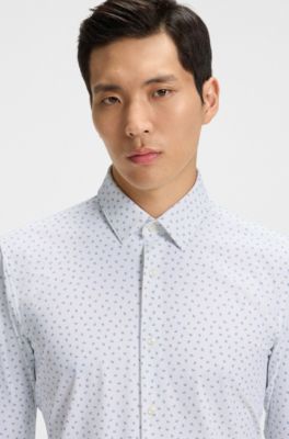 Chemise slim en jersey stretch imprim&eacute; performant, bleu clair