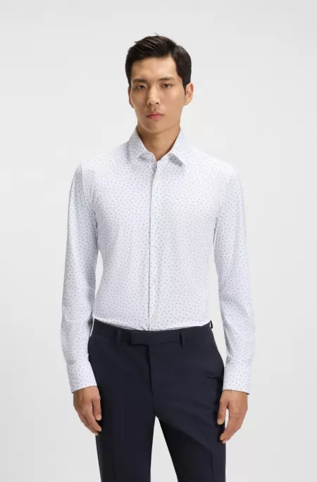 Printed slim-fit shirt in performance-stretch jersey