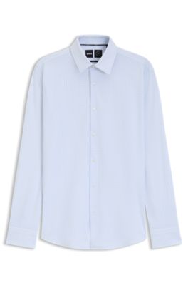 Camisa slim fit en punto t&eacute;cnico el&aacute;stico estampado, Celeste