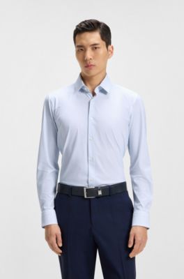 Chemise slim en jersey stretch imprim&eacute; performant, bleu clair
